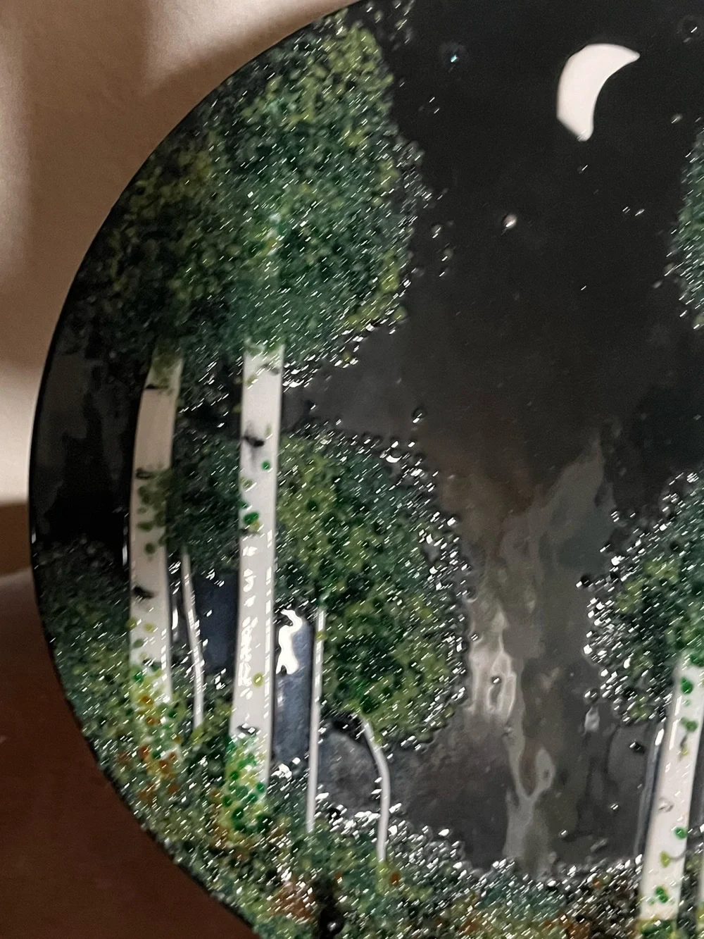 Handcrafted Infused Glass Forest Art Plate Glass 11” D
